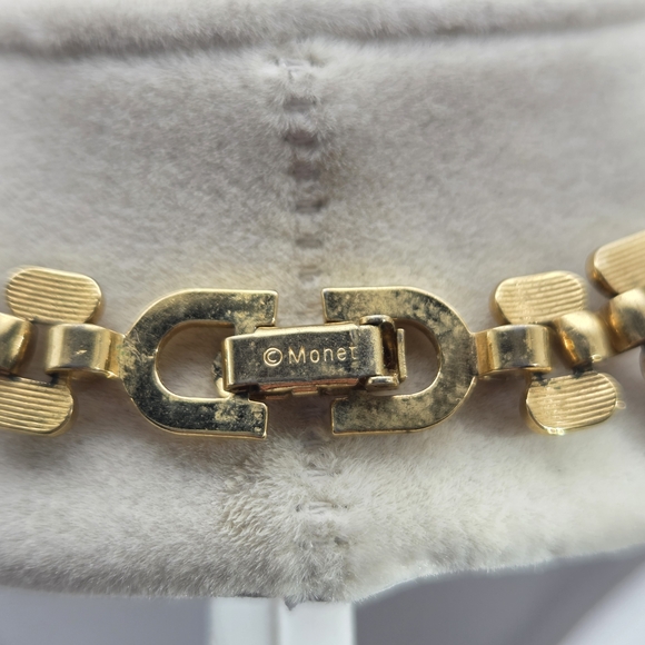 Monet Gold-Tone Ladder Link Choker Necklace 16" - 80s Vintage - Picture 3 of 12